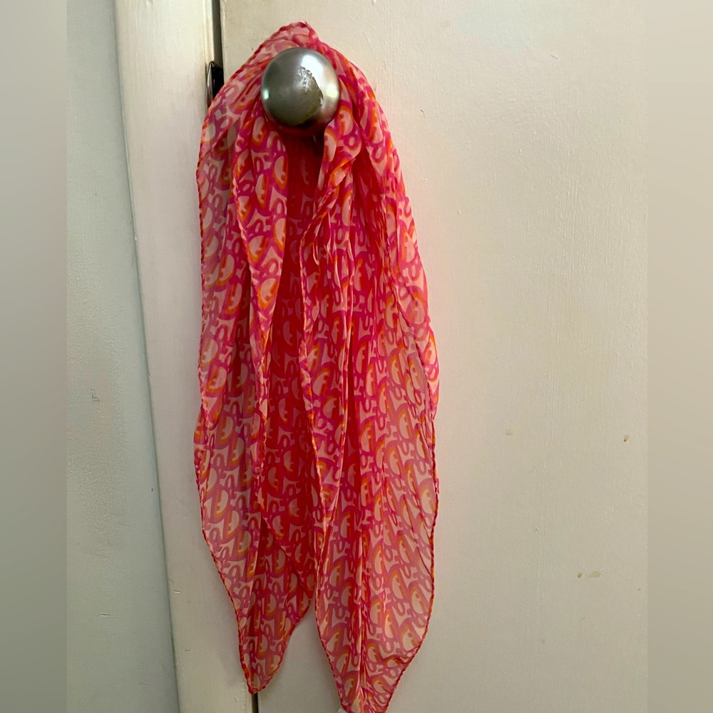 Christian Dior CD logo iconic pink 100% silk scarf.